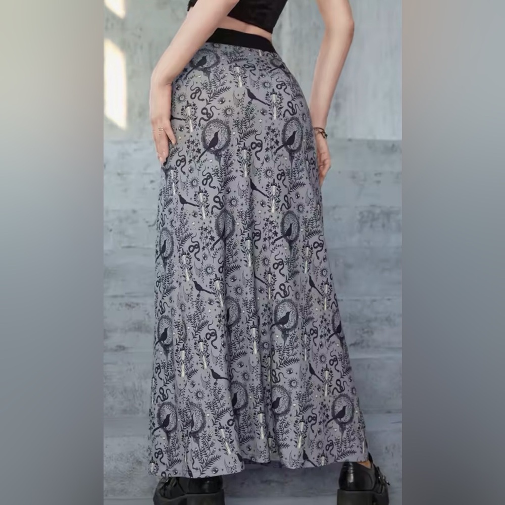Maxi Skirt with Gothic Symbols Gray & Black Size L - Picture 8 of 15